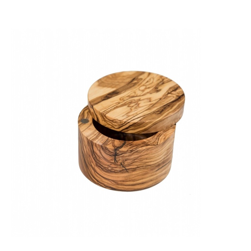 Olive Wood Salt Box with Swivel Cover