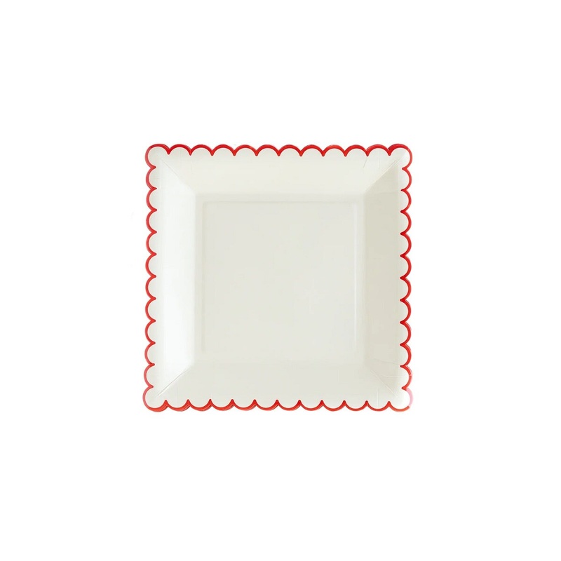 9 Believe White/Red Scallop Plate