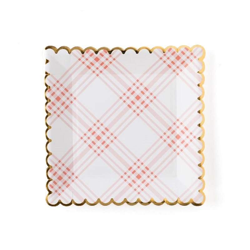 9 Garden Party Scalloped Plaid Paper Plate