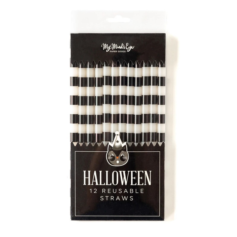 Black & White Striped Reusable Straws – 12 Count