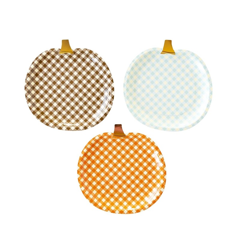 Harvest Gingham Pumpkin Paper Plate