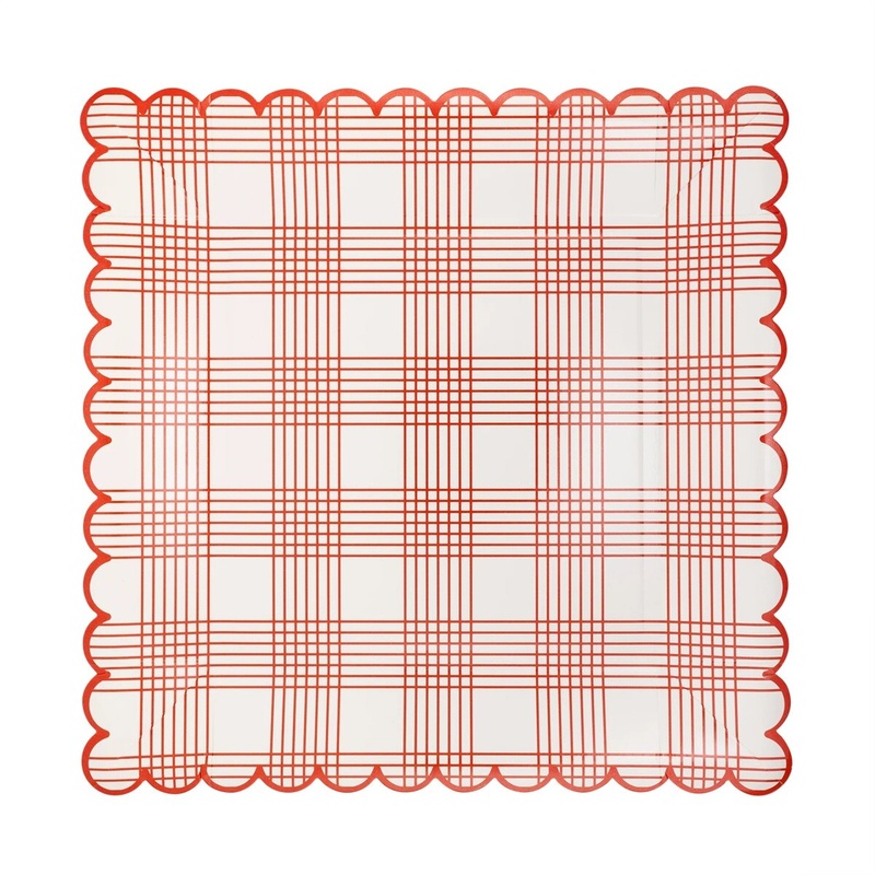 Red Stripe Checked Paper Plate