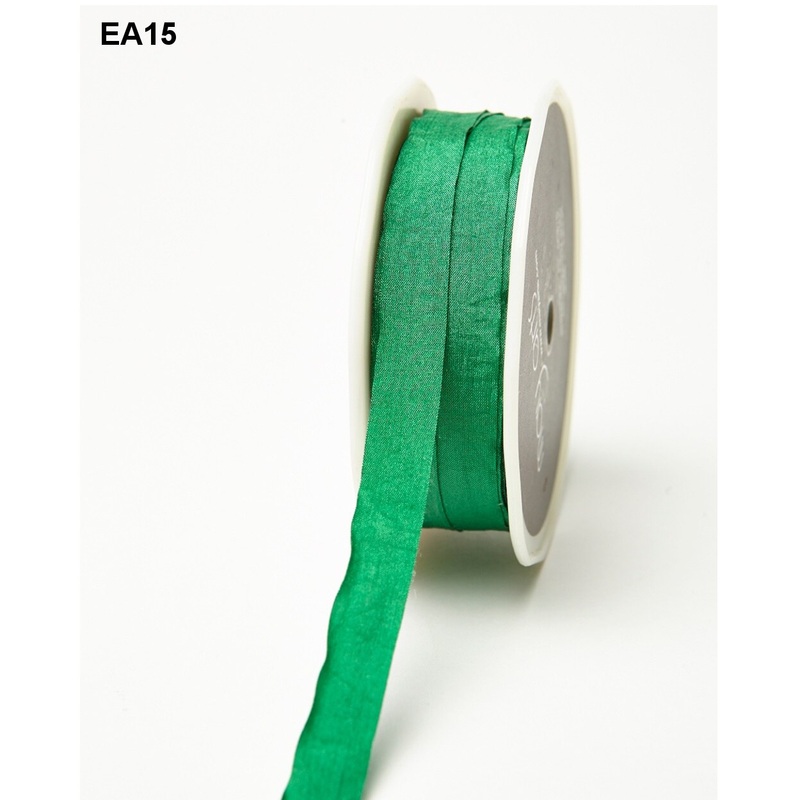 1/2 Inch Wrinkled Faux Silk Ribbon With Cut Edge- Green
