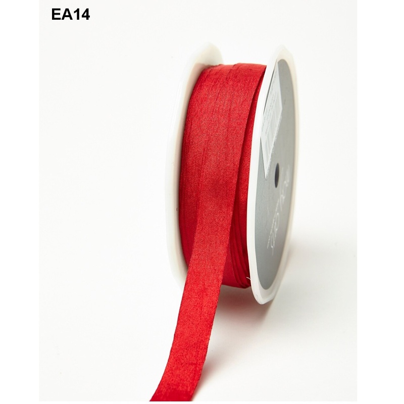 1/2 Inch Wrinkled Faux Silk Ribbon With Cut Edge- Red