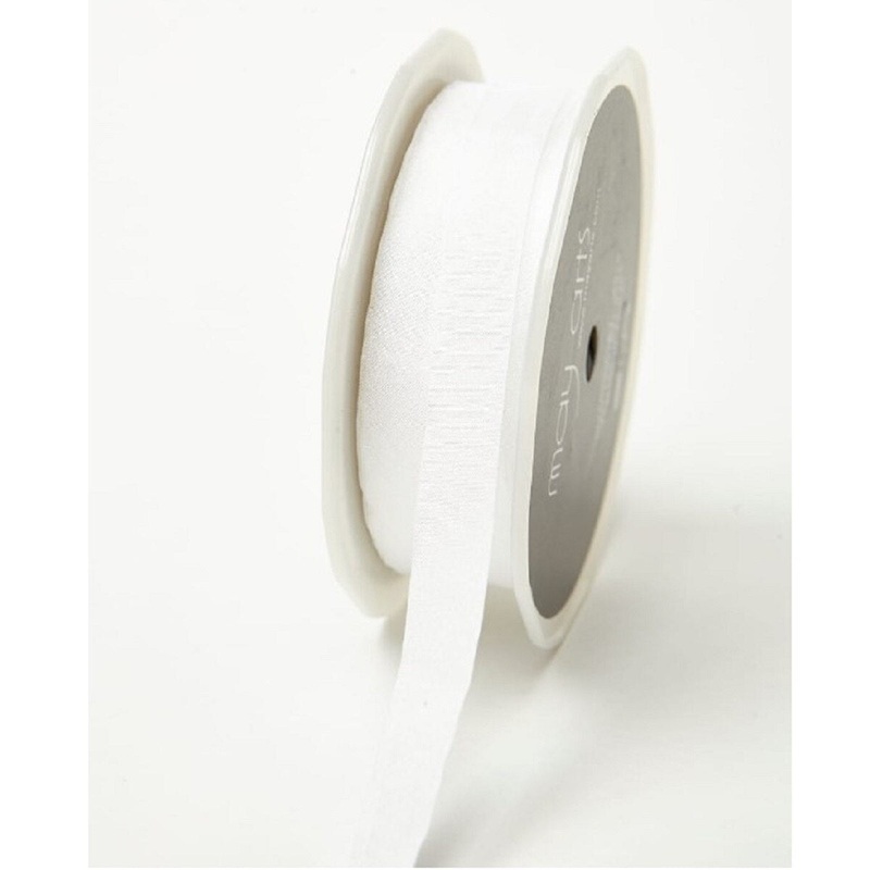 1/2 Inch Wrinkled Faux Silk Ribbon With Cut Edge- White