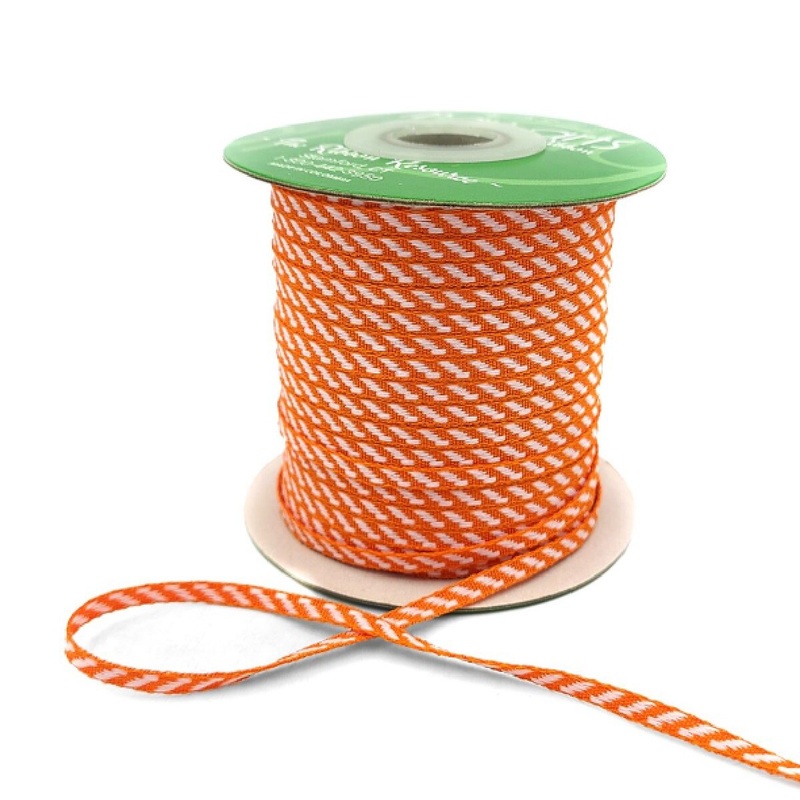 1/8 Inch Mini Diagonal Stripes Ribbon with Woven Edge- Orange