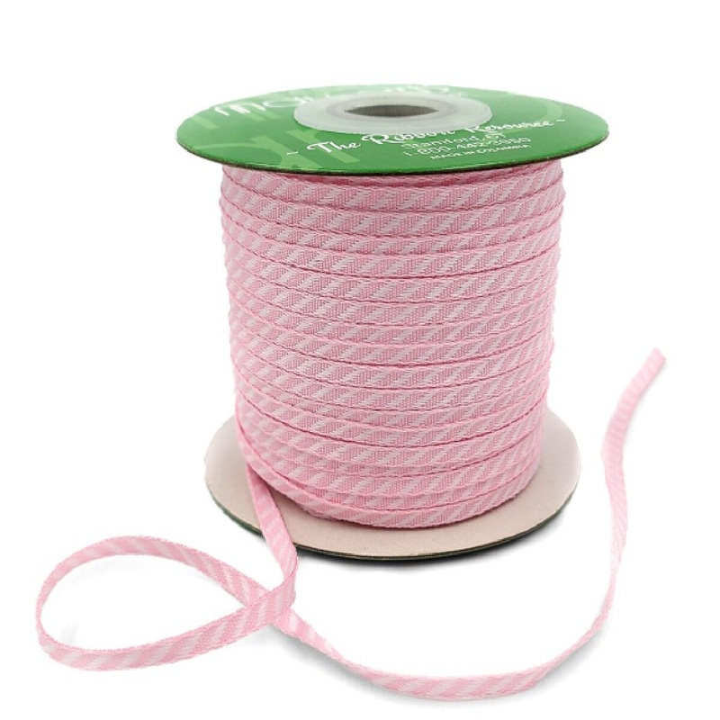 1/8 Inch Mini Diagonal Stripes Ribbon with Woven Edge- Pink