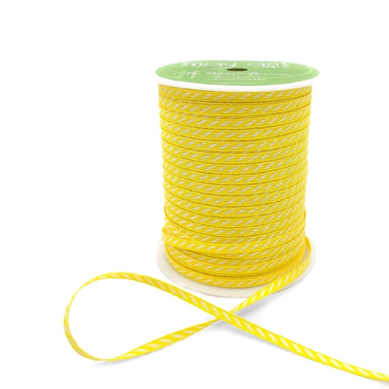 1/8 Inch Mini Diagonal Stripes Ribbon with Woven Edge- Yellow