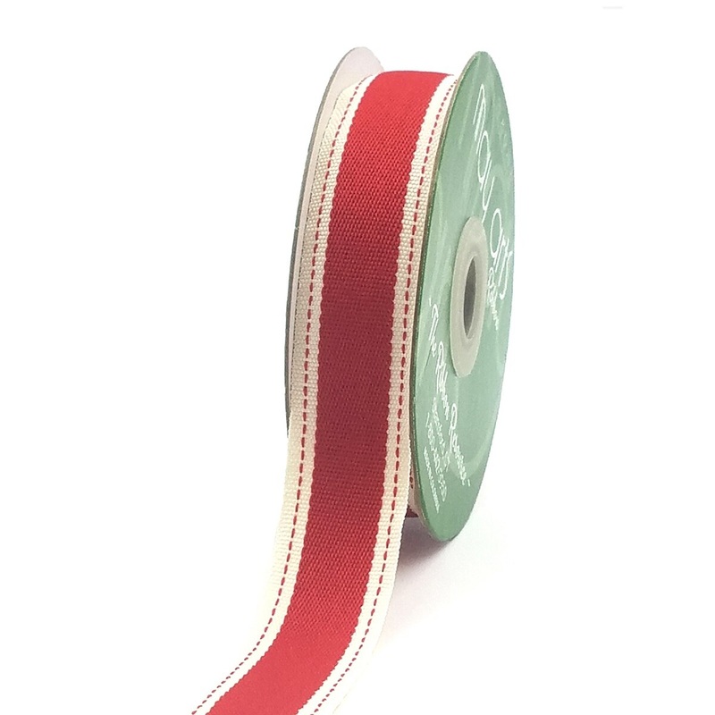 1 Ribbon with Woven Stitched Edge- Red
