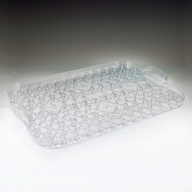 13 x 19 Crystalware Crystal Cut Rectangular Tray W/ Handles