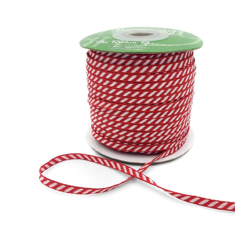 18 Inch Mini Diagonal Stripes Ribbon with Woven Edge- Red