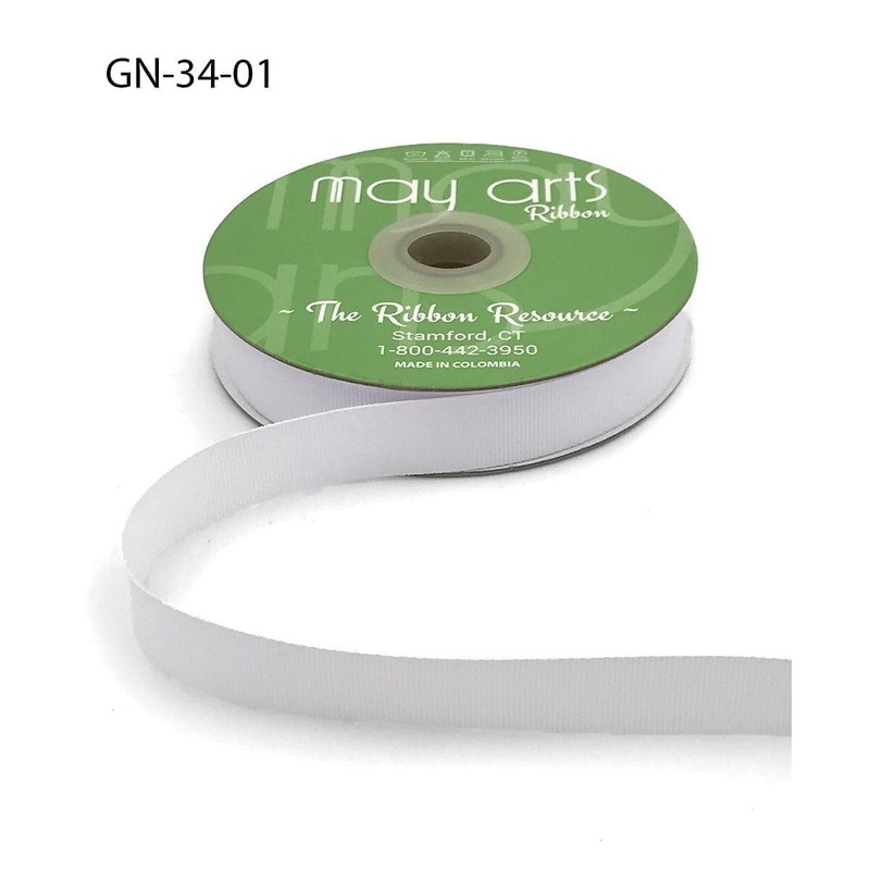 18mm Light-Weight Flat Grosgrain Ribbon with Woven Edge- White