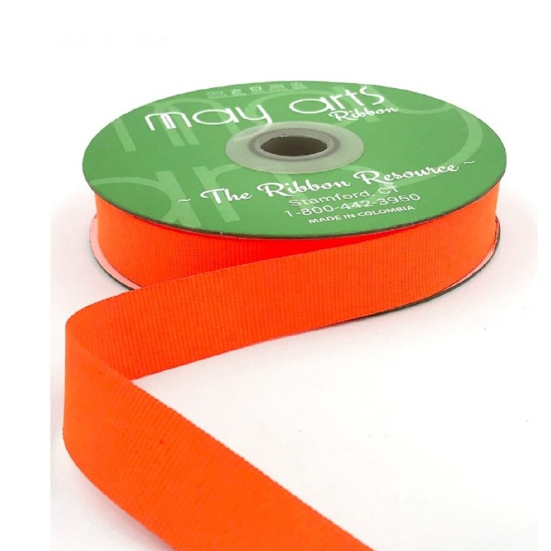 3/4 Inch Light-Weight Flat Grosgrain Ribbon With Woven Edge- Neon Orange