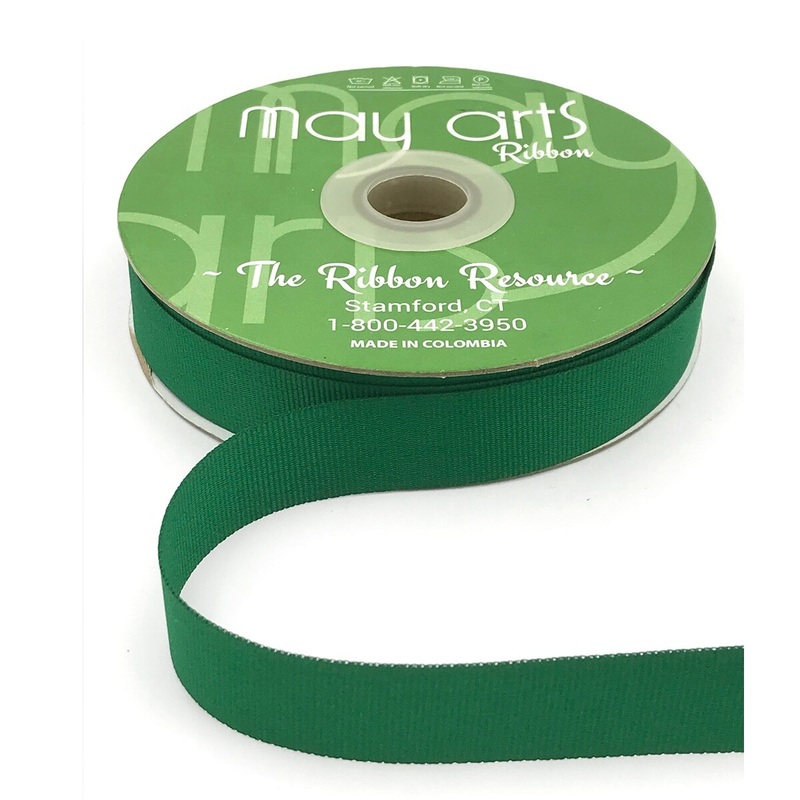 3/4 Light-Weight Flat Grosgrain Ribbon with Woven Edge- Green