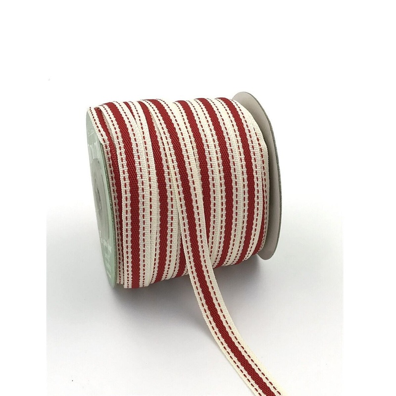 3/8 Inch Band Ribbon with Stitched Edge- Red