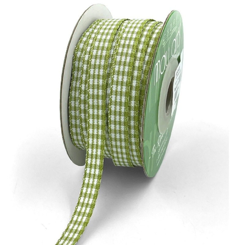 3/8 Inch Checkered Ribbon – Light Green