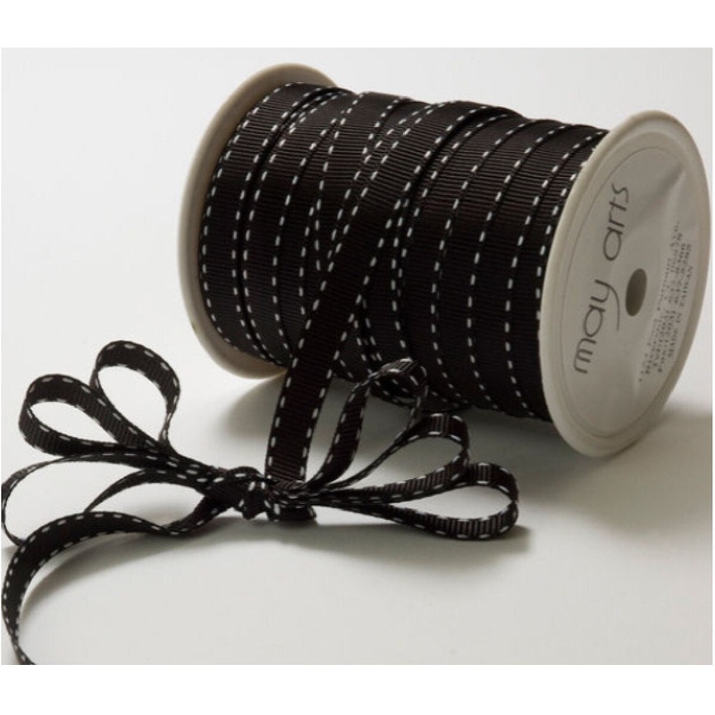 3/8 Inch Classic Grosgrain Ribbon – Black/White
