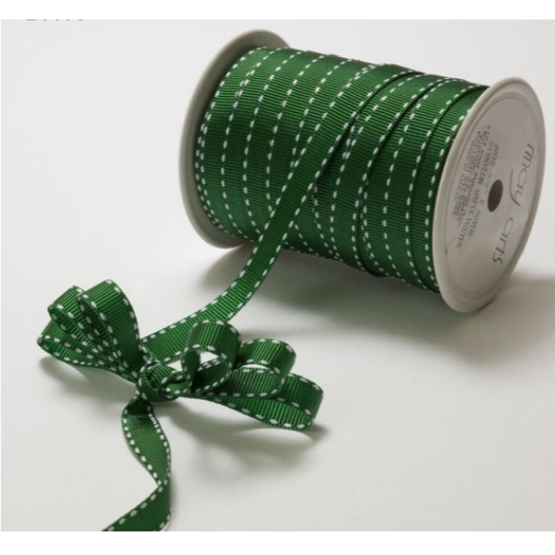 3/8 Inch Classic Grosgrain Ribbon – Green/White