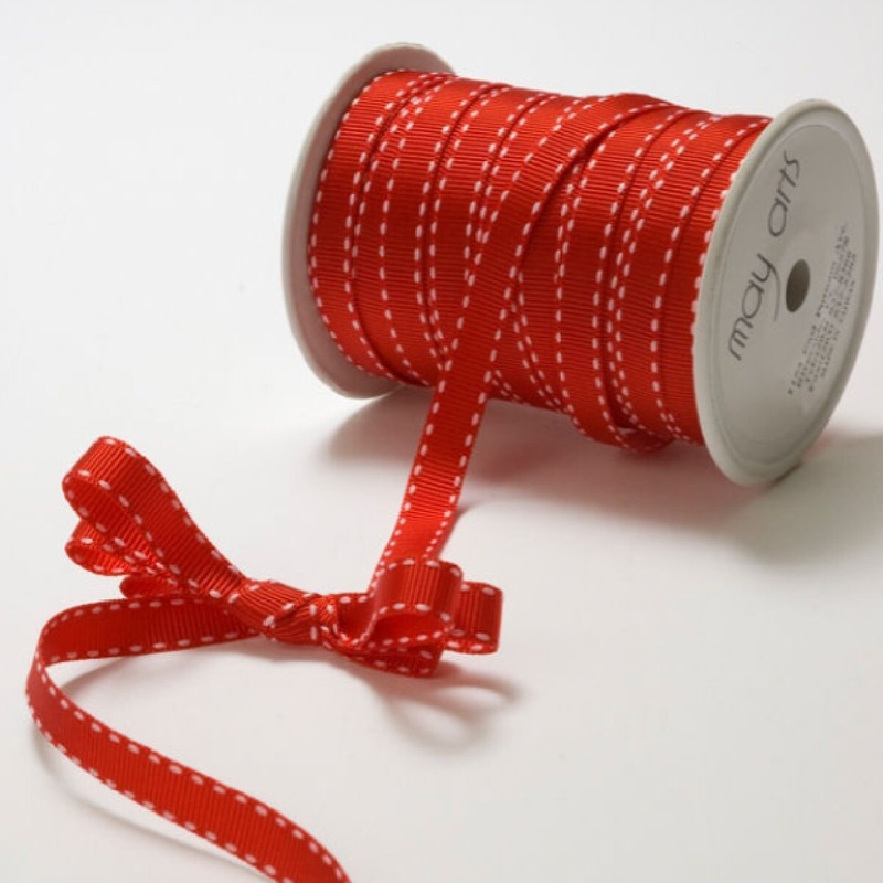 3/8 Inch Classic Grosgrain Ribbon- Red/White