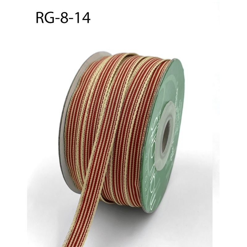 3/8 Inch Woven Grosgrain Stripe Ribbon With Woven Edge- Red/Ivory