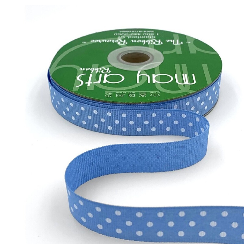 5/8 Inch Grosgrain Printed Dots Ribbon- light blue/white
