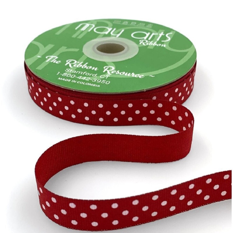 5/8 Inch Grosgrain Printed Dots Ribbon- Red/White