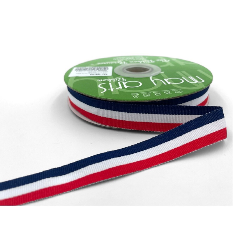 5/8 Inch Modern Stripe Grosgrain Woven Edge Ribbon Red/White/Blue