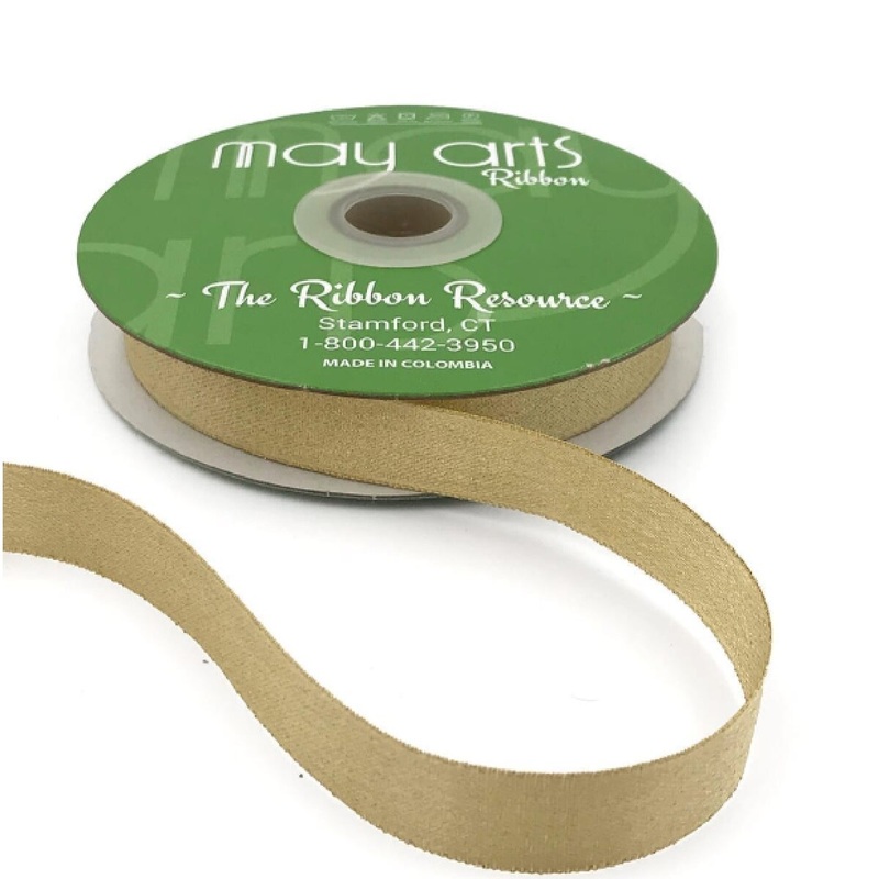 5/8 Inch Textured Metallic Sparkle Ribbon with Woven Edge- Ivory/Gold