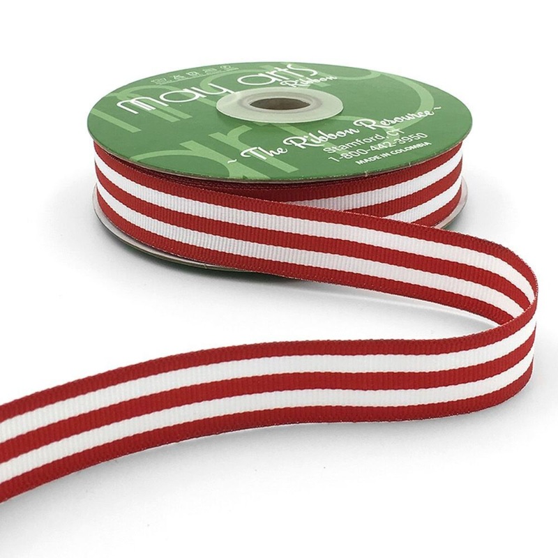 7/8 Inch Grosgrain Horizontal Stripes Ribbon- Red/White