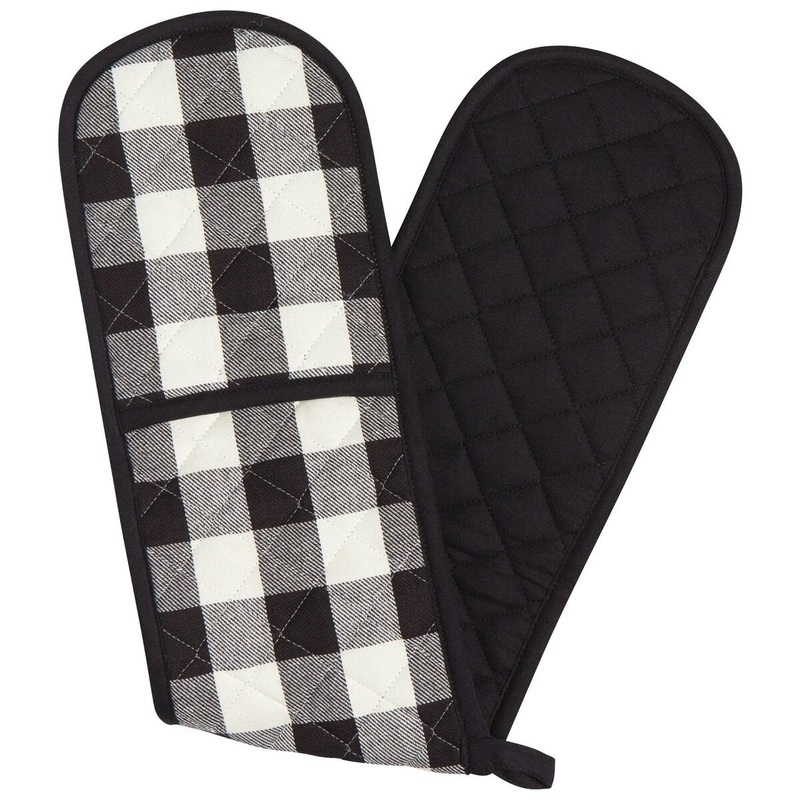 Long Black Check Oven Mitt