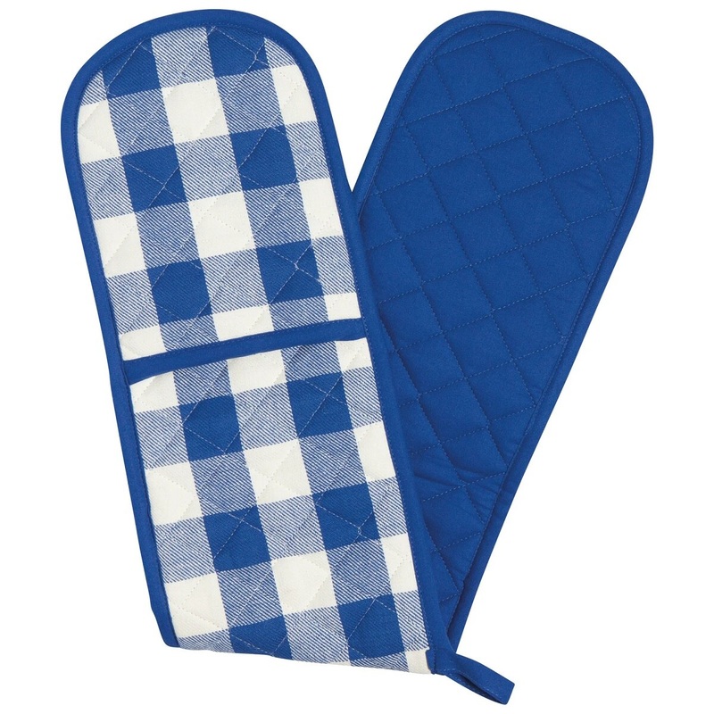 Royal Blue Check Long Oven Mitt