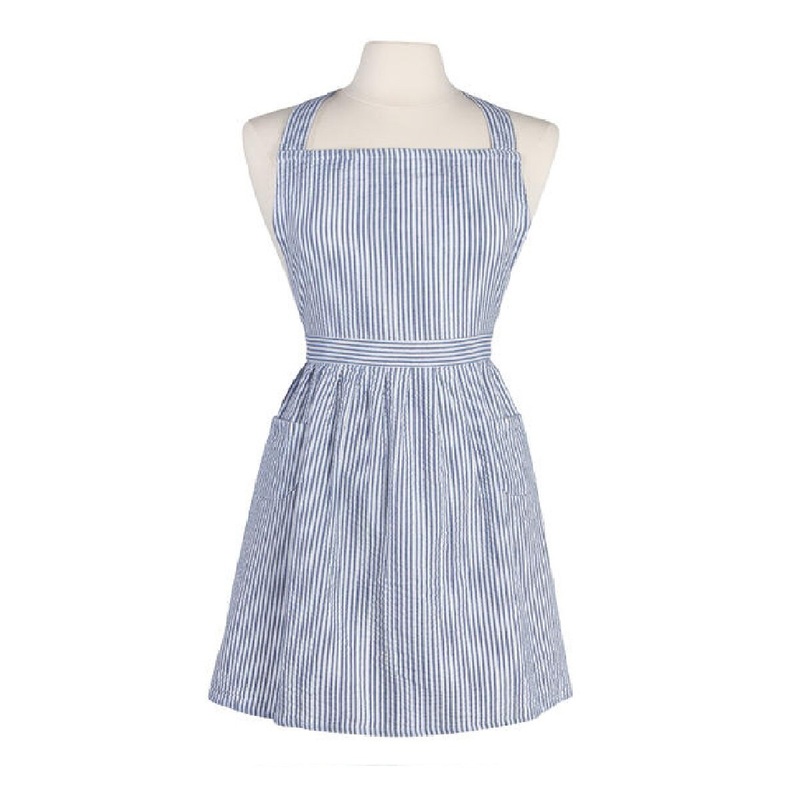 Blue Seersucker Classic Apron