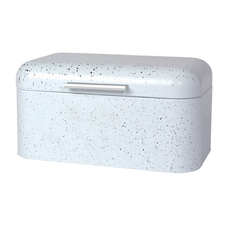 Small White Tin w/ Speckles Bread Box
