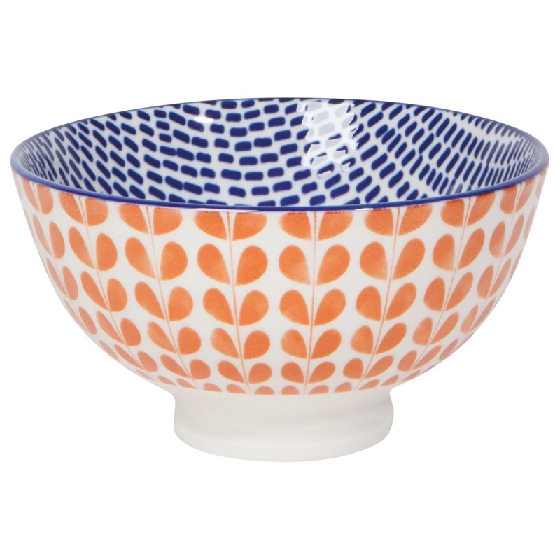 4 Orange Blue Blossom Stamped Bowl