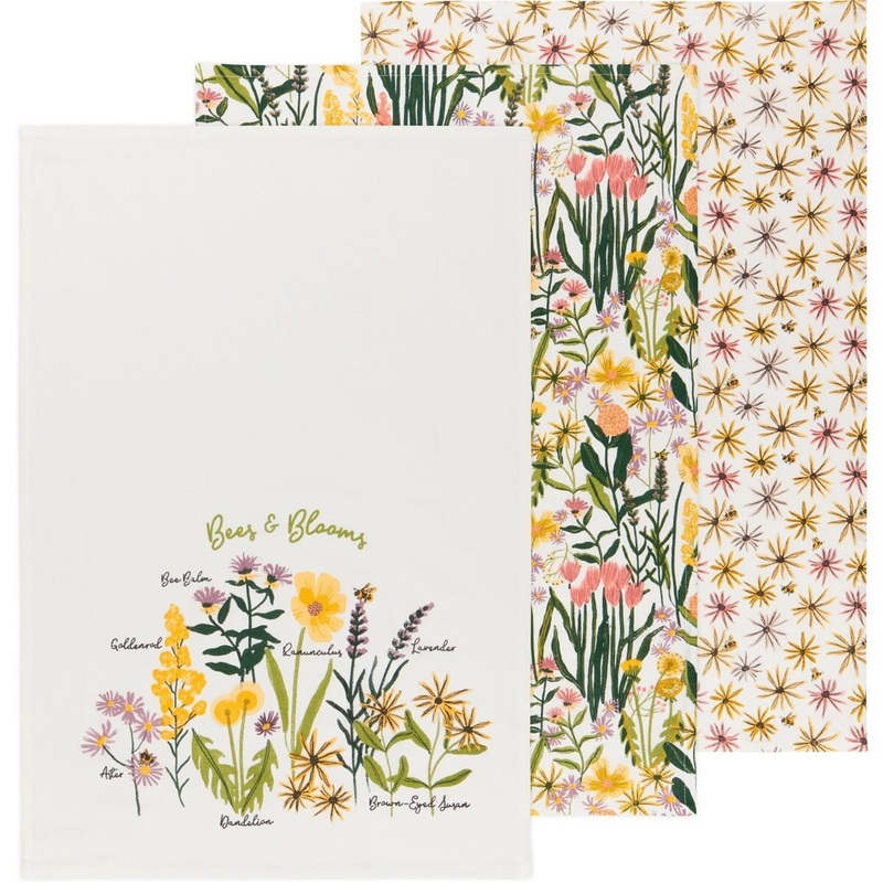 Bees & Blooms Bakers Floursack Dishtowels Set of 3