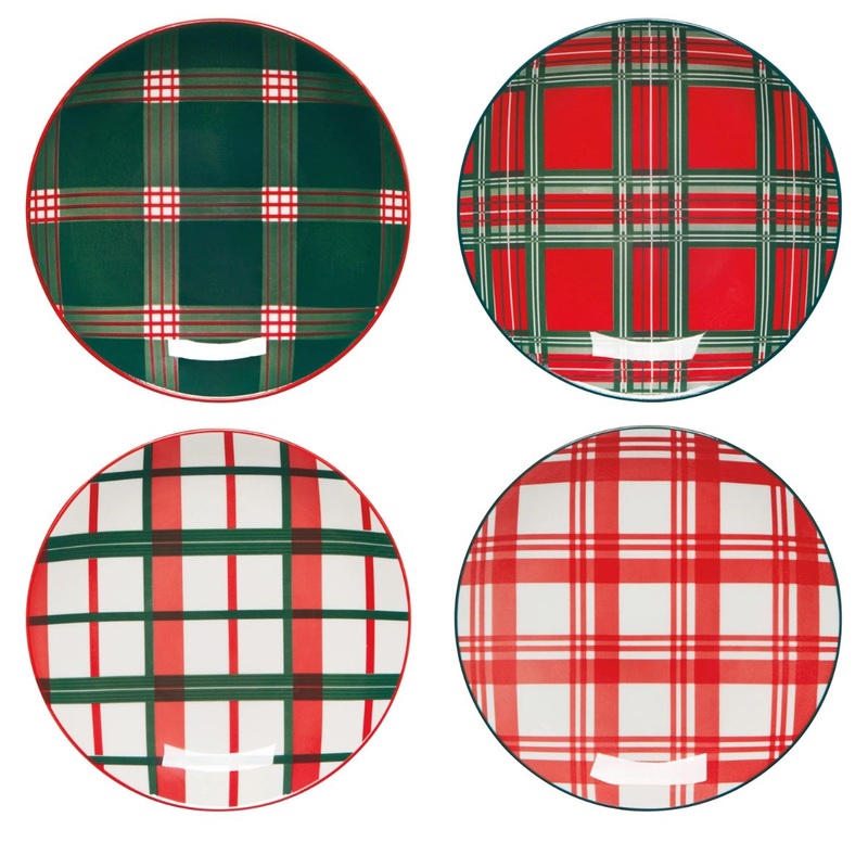 Holiday Plaid Appetizer Plates Set of 4