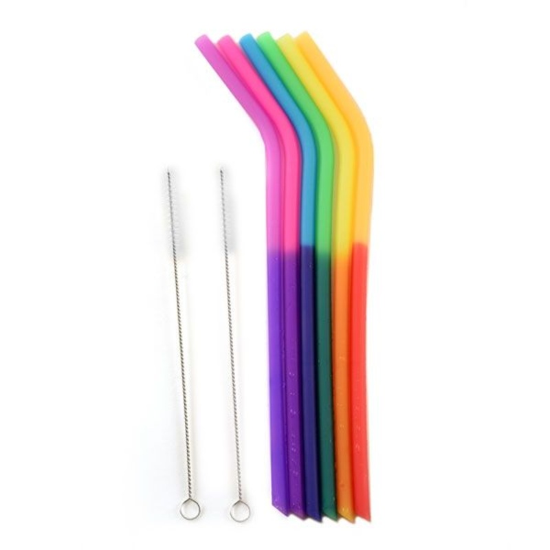 NorPro Silicone Color Changing Straws with 2 Cleaning Brushes