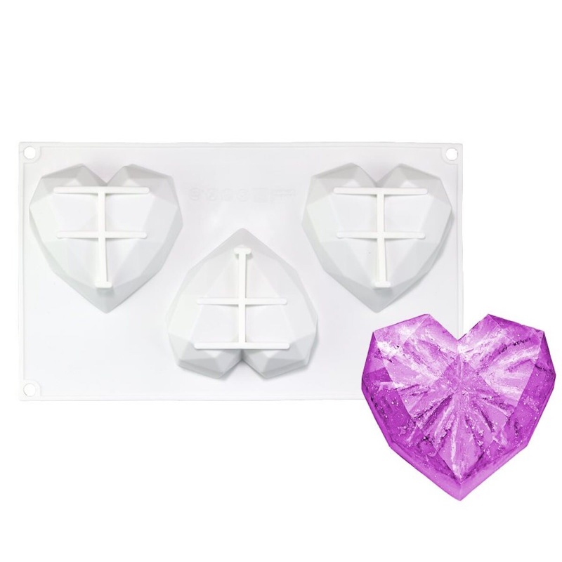 Diamond Heart Silicone Baking Mold – 3 Cavity