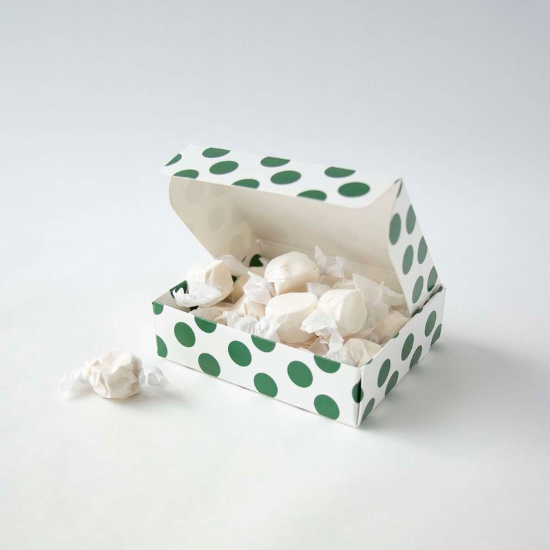 Quarter-Pound Flat Green Polka Dot Candy Box