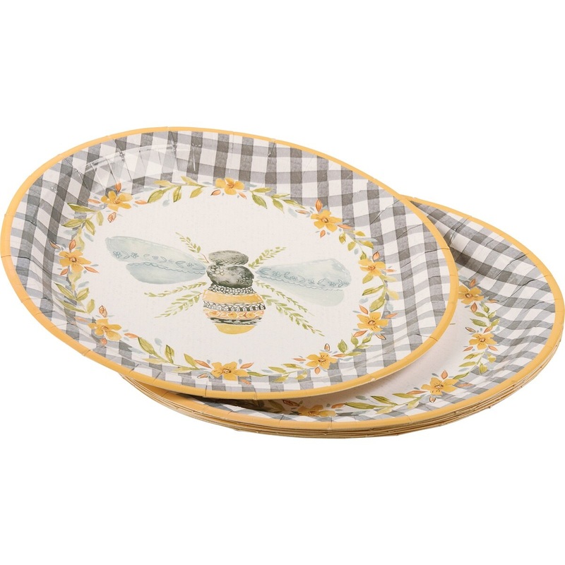 Plate Large Bee Paper 10.5 8ct