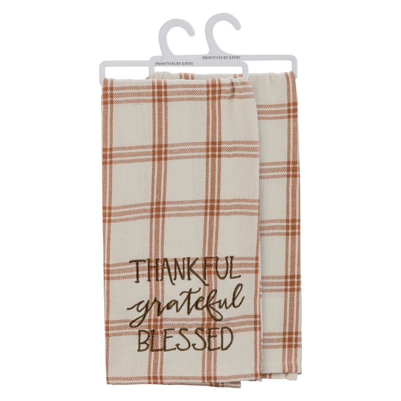 Thankful Grateful Blessed Plaid Kitchen Towel