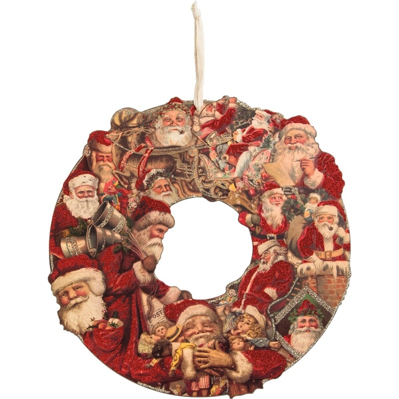 Vintage Santa Postcard Wreath