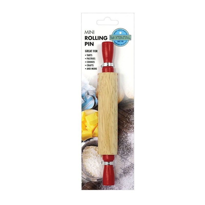 Mini Wood Rolling Pin w/Red Handles