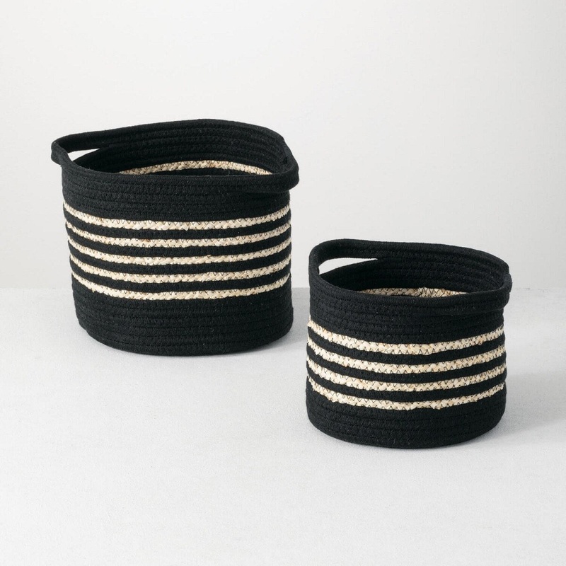 Black Striped Basket- Set of 2