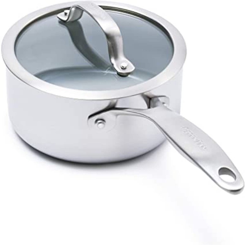 GreenPan Pro Stainless Steel 1.5 Qt Ceramic Nonstick Saucepan w/ Lid