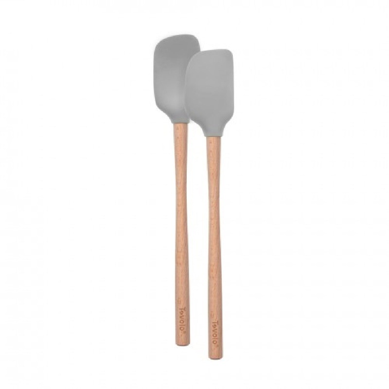 Oyster Gray Wood Handled Mini Spatula & Spoonula  Set of 2
