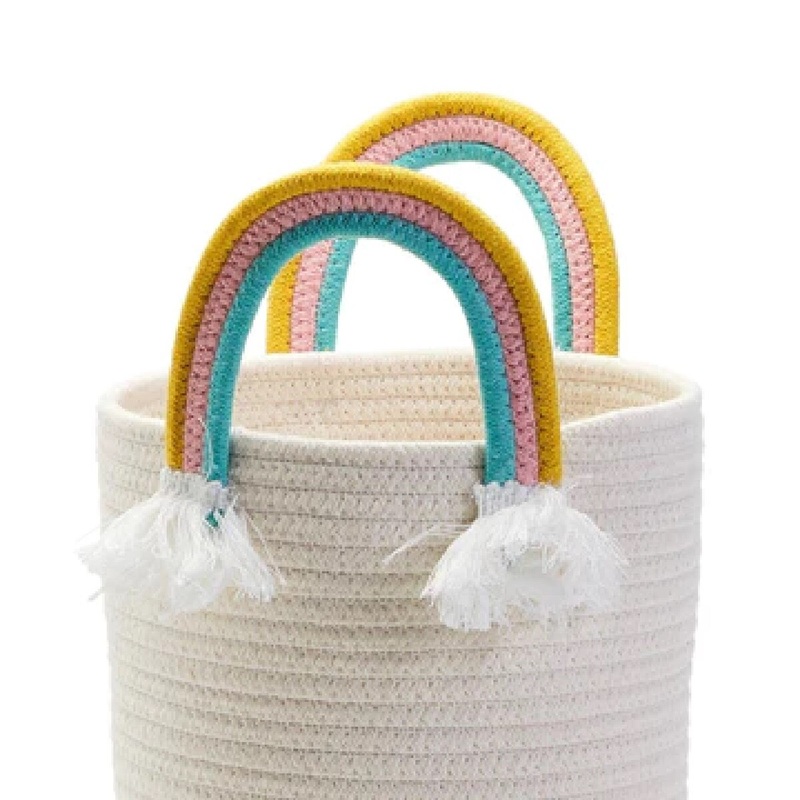 Rainbow Handle Hand-Crafted Rope Basket- Large