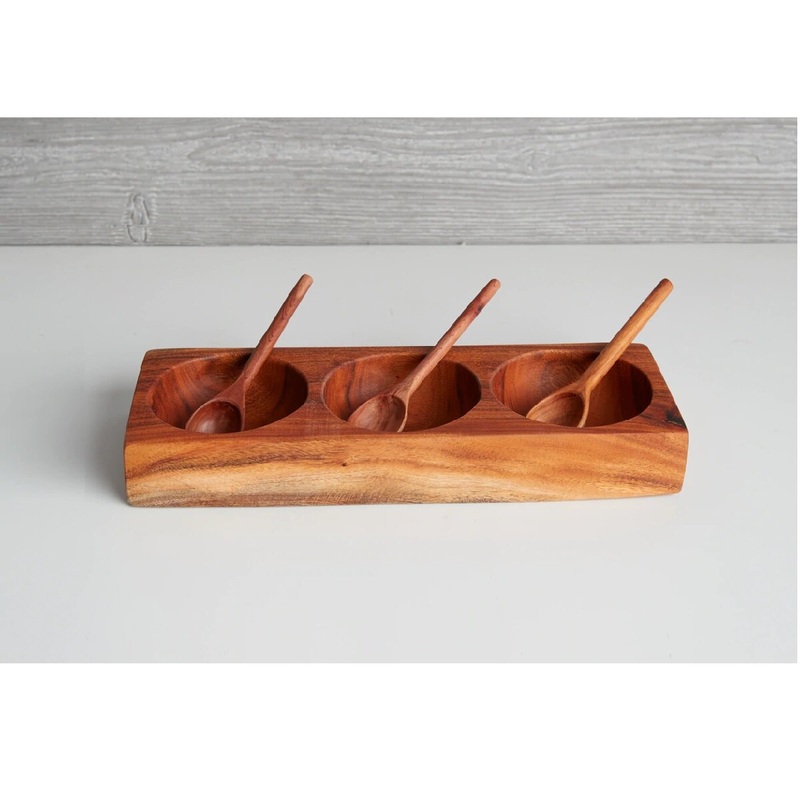 Guamuchil Wood 3-Section Salsa Dish
