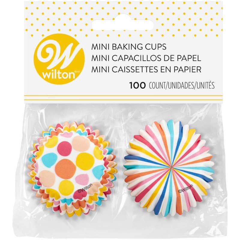 Rainbow Stripe & Dots Mini Baking Cups – 100 Count