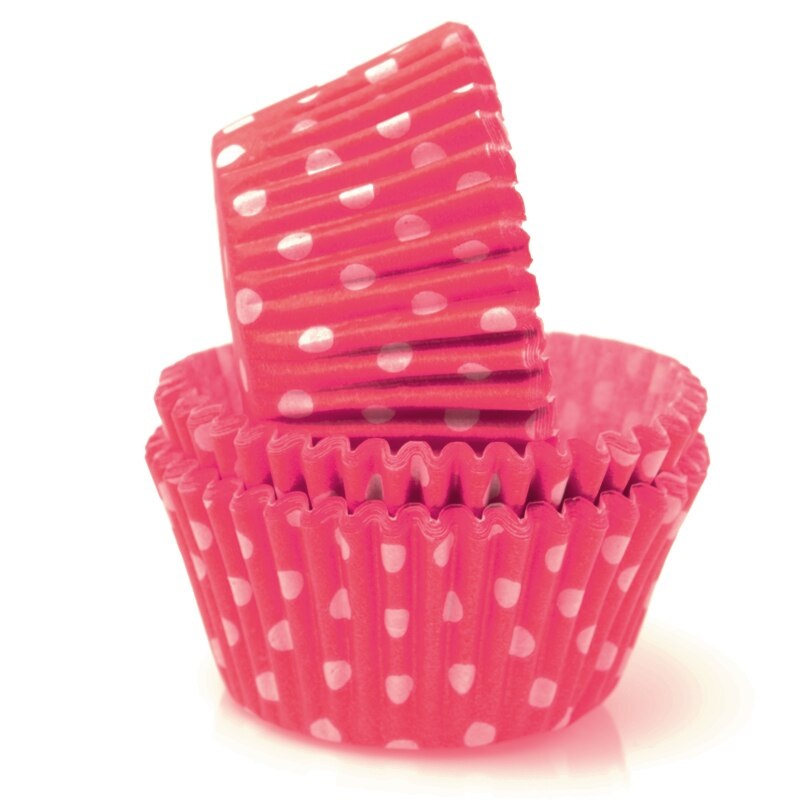 Polka Dot Baking Cups|Red|Hot Pink|Light Pink|Peach|Orange|Yellow|Lime Green|Green|Blue|Light Blue|Purple|Brown|Black